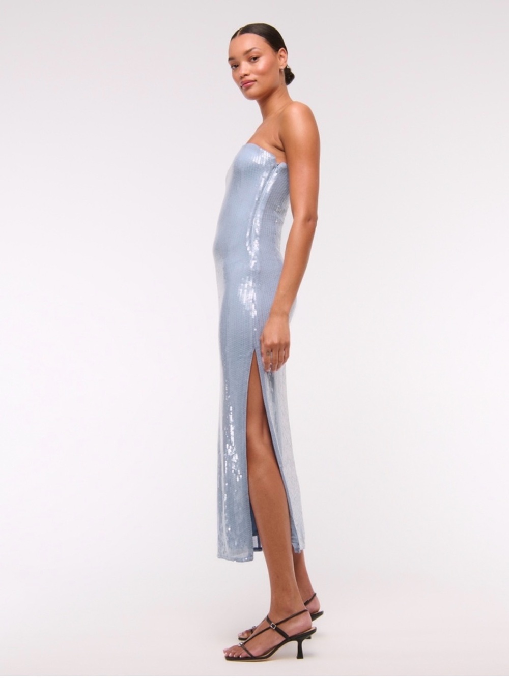Abercrombie Strapless Sequin Midi Dress in Light Blue - Picture 3 of 7